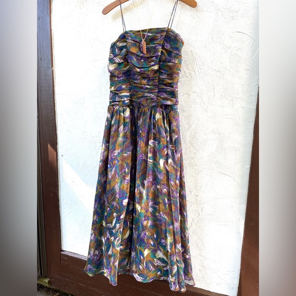 Vintage 80’s Peacock Feathers Party Dress 🦚/ 80’s Prom Dress/ Boho Party Dress - Picture 10 of 17